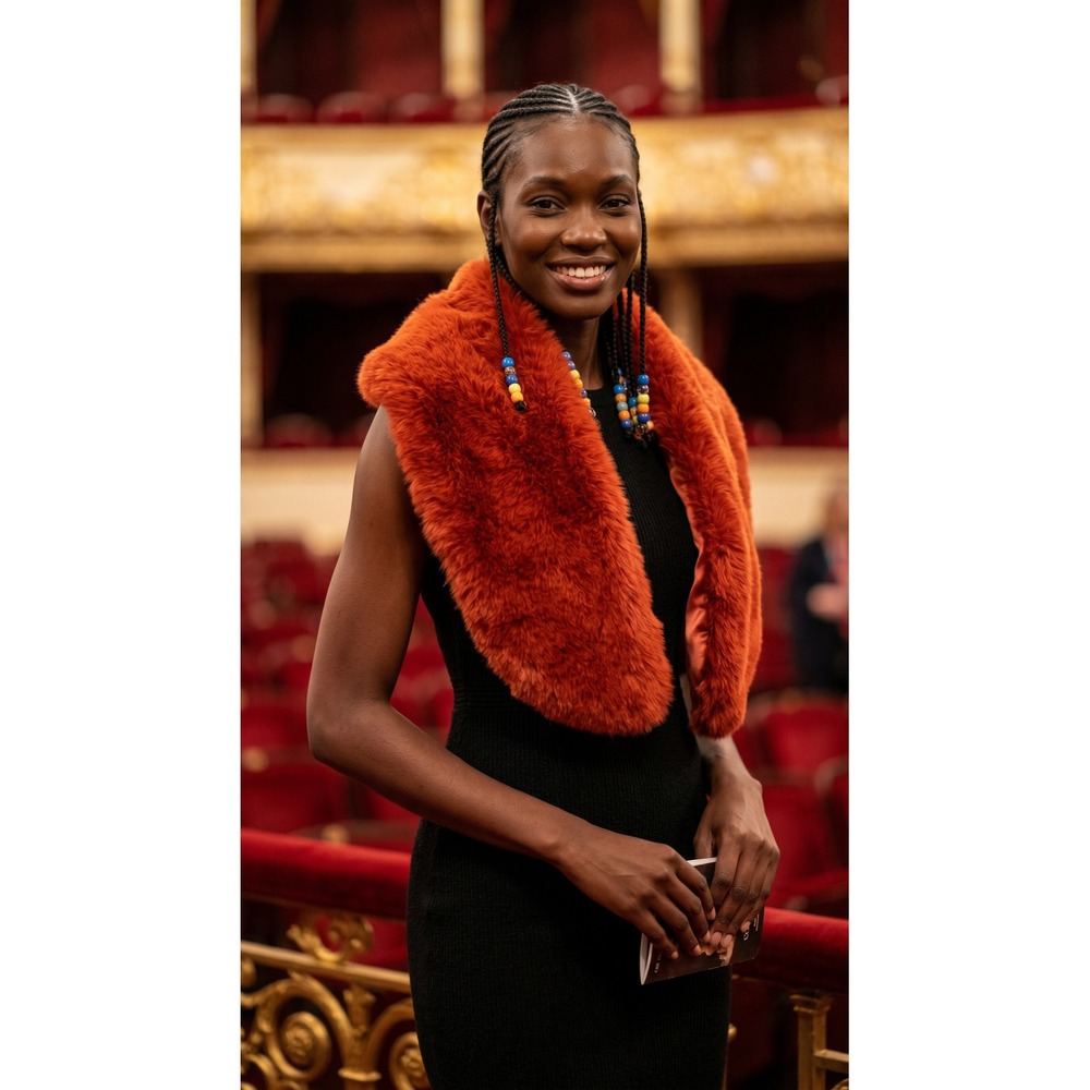 Burnt Orange Faux Fur Stole Wrap with Satin Lining Retro Glam Gala Mob Wife